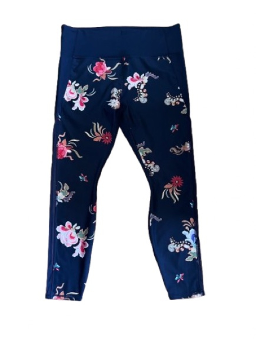 Athleta Navy Floral Print Chaturanga High-Rise Tights Size XL